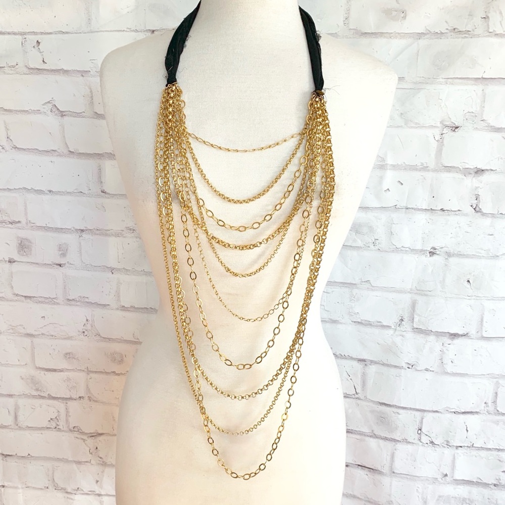 Silk & Gold Chain Statement Necklace